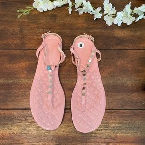 COLE HAAN Pink Gold Studded with Gold Bow Thong Sandals. Great condition. Size 9